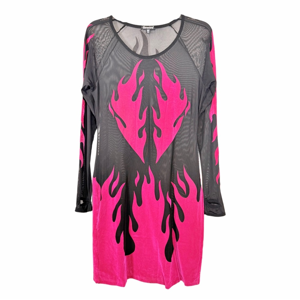 Velvet FLAME on black sheer dress